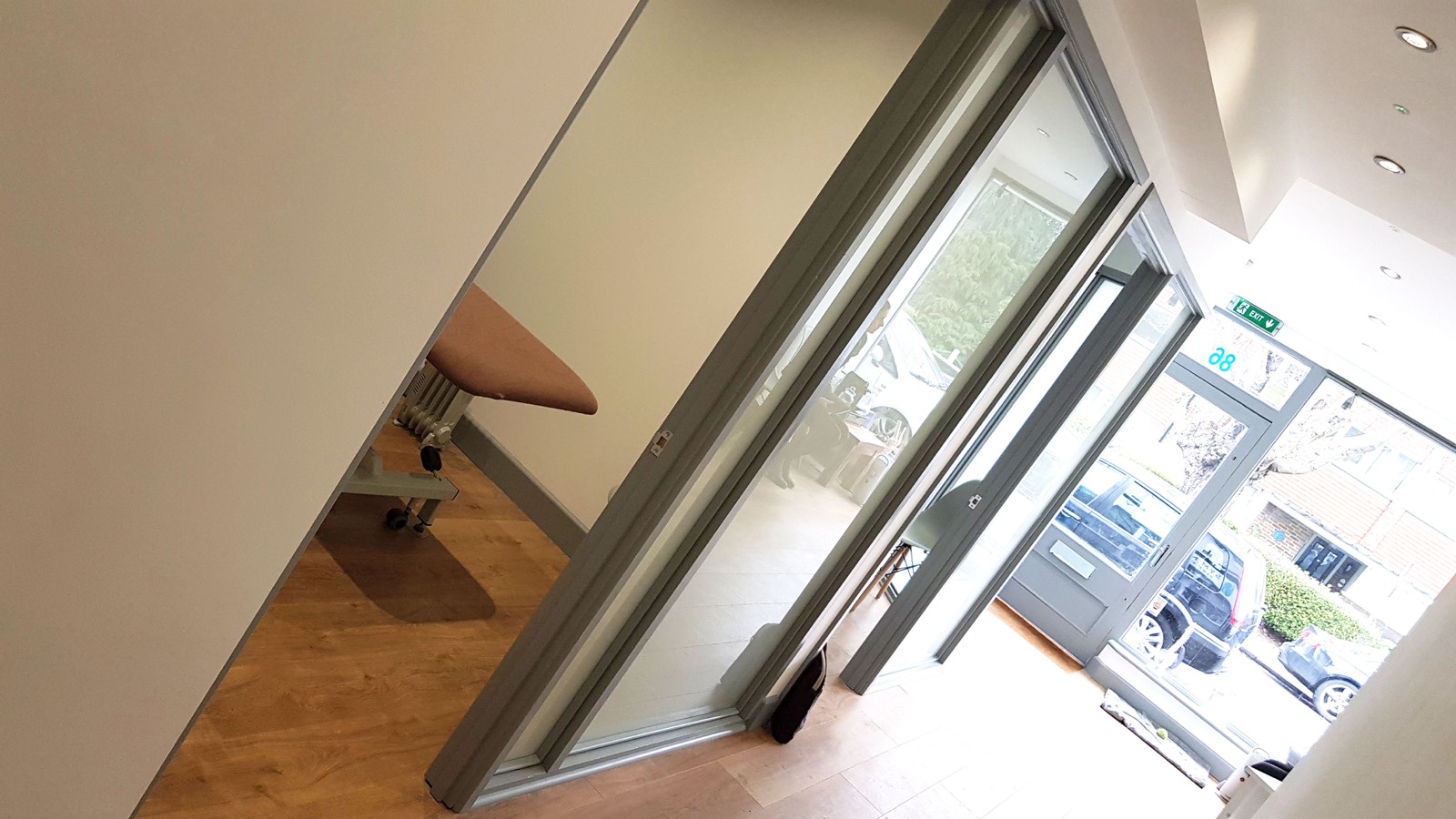 A treatment room looking out onto the High Street